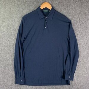 Zanone Polo Shirt Men 54 Navy Blue Long Sleeve Lightweight Made In Italy